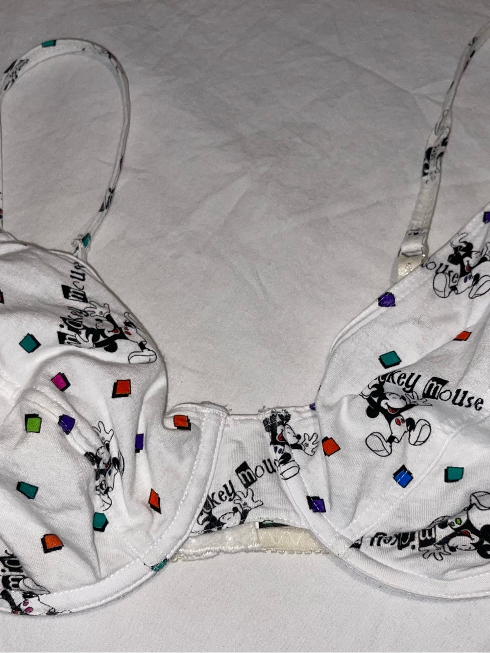 Vintage White Disney Mickey Mouse Underwire Unlined Bra 36B Cotton